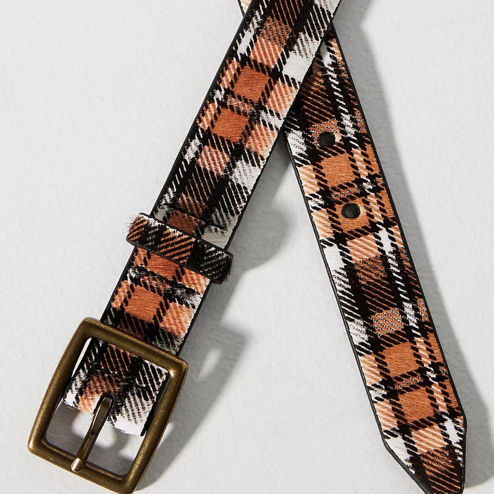NEW ANTHROPOLOGIE Motif Brown Motif Plaid Belt